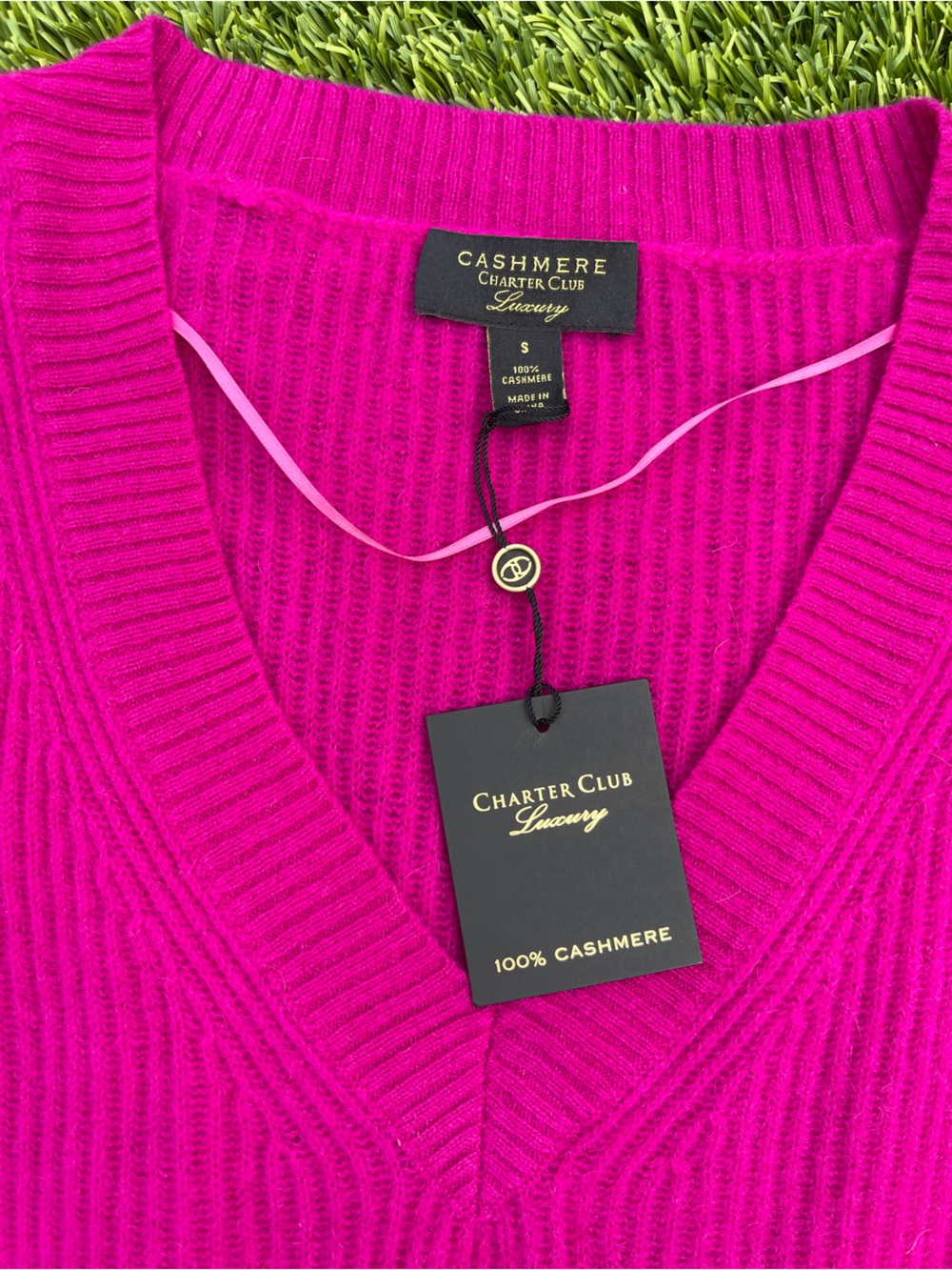 Charter Club Fuchsia V-Neck Cashmere Sweater
